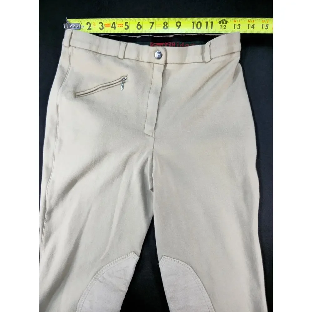 Vintage TuffRider Women's Front Zip Knee Patch Jodhpurs Breeches Tan Size 30